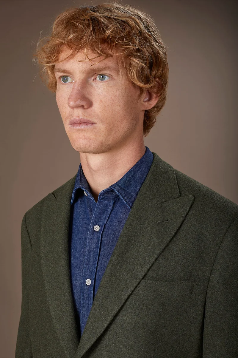 Doppelganger Green Men's single-breasted jacket in wool blend with herringbone pattern regular fit - Green for Men | Best Price UAE