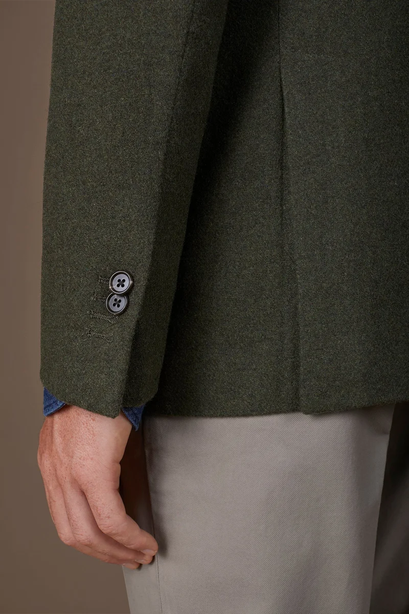 Doppelganger Green Men's single-breasted jacket in wool blend with herringbone pattern regular fit - Green for Men | Best Price UAE