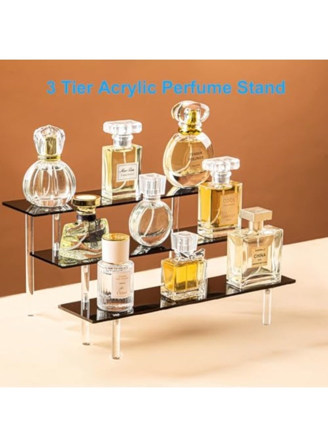 Arabest حامل عطور من 3 طبقات، حامل عرض أكريليك أسود، رف عطور لعرض الحلويات للحفلات، حامل شخصيات Funko POP، مجموعة مستحضرات التجميل، حامل كعك الكب كيك - Image 2