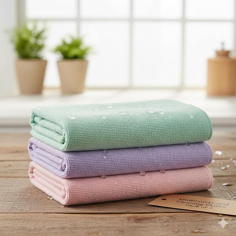 FWM 3-Pack Multifunctional Water Absorbent Cleaning Cloths – Ultra-Soft Pastel Microfiber Towels for Kitchen, Bathroom, and Home – Oil-Free & Easy to Wash - Image 2