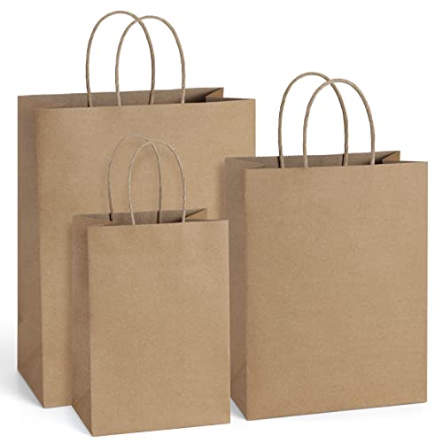 BagDream Kraft Paper Bags 5x3x8, 8x4.25x10.5, 10x5x13 - 25 Pcs Each, Gift Bags with Handles, Recyclable, Undecorated, Multi-Use - Image 1