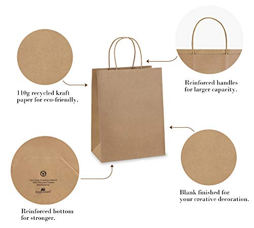 BagDream Kraft Paper Bags 5x3x8, 8x4.25x10.5, 10x5x13 - 25 Pcs Each, Gift Bags with Handles, Recyclable, Undecorated, Multi-Use - Image 5
