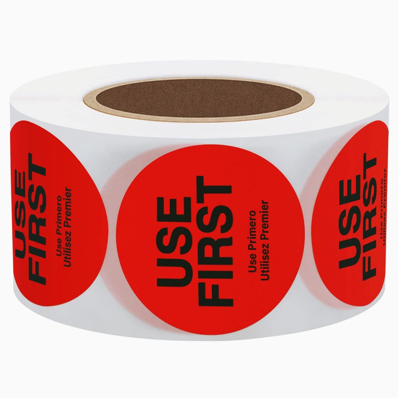 Hybsk USE First Stickers Restaurant Food Service FIFO Label 1.5 Inch Total 500 Labels Per Roll (Red) - Image 2