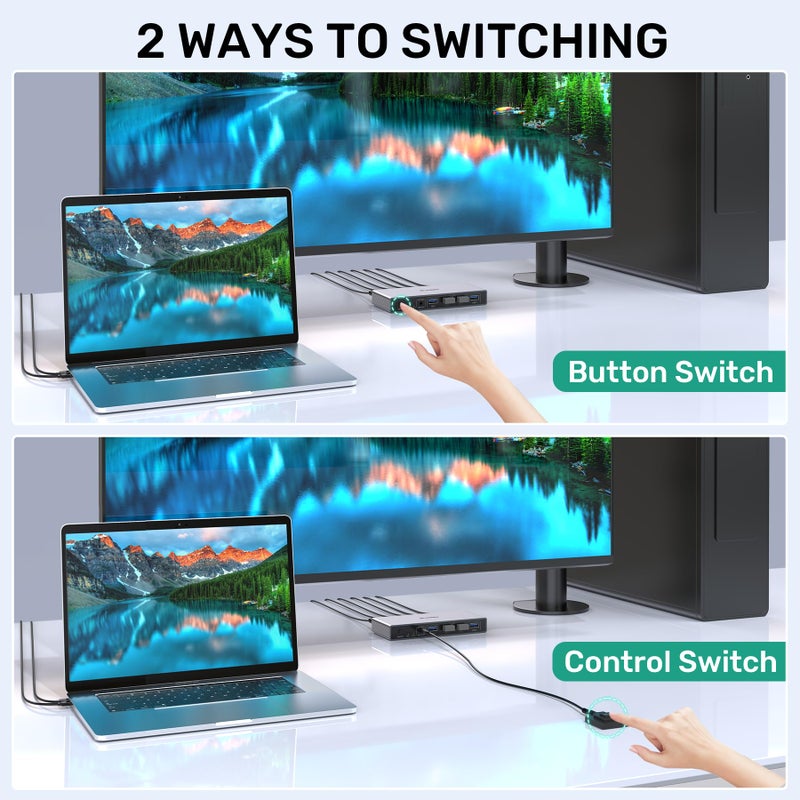SUIDEK HDMI KVM Switch 1 Monitor 2 Computers, 4K@60Hz USB 3.0 KVM Switcher with 4 USB Ports for 2 Computers Share Keyboard Mouse Printer, Include Desktop Controller, and Power Adapter - Image 5