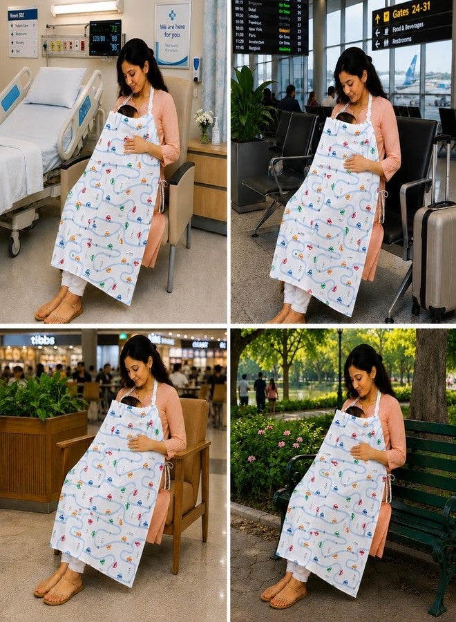 Motherly Nursing Cover for Breastfeeding Moms | Soft & Breathable Feeding Apron with Full Privacy | Multi-Use Feeding Cover, Feeding Scarf & Baby Cover | Blue Cloud Print - Image 3