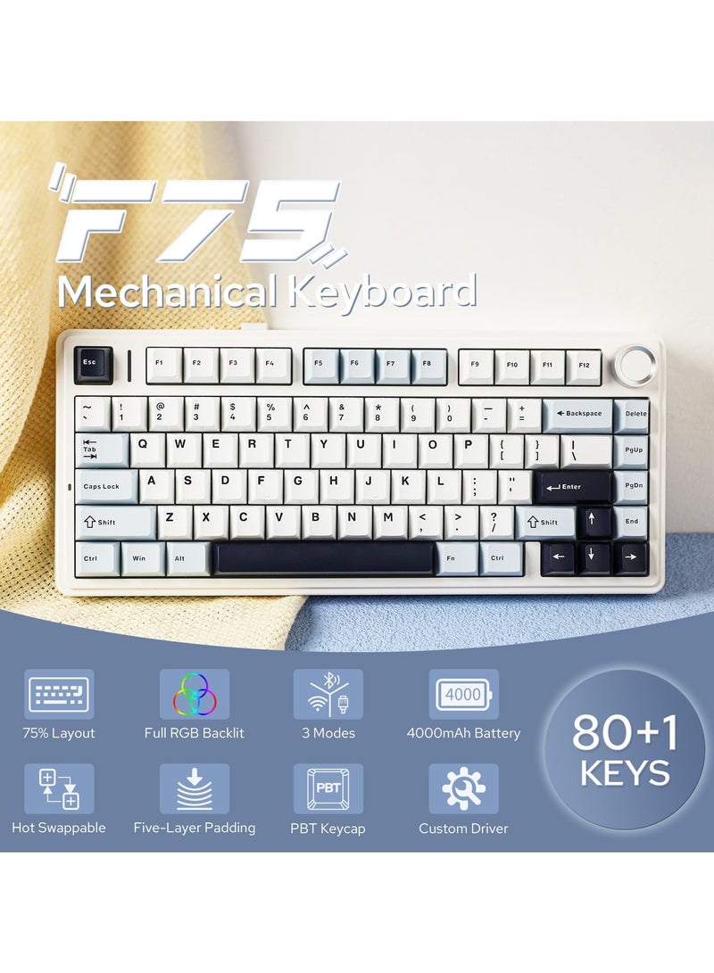 AULA F75 Ice Vein Switch Hot Swappable Mechanical Gaming Keyboard 3 Modes Connection Bluetooth/Wireless/USB-C  - Image 2