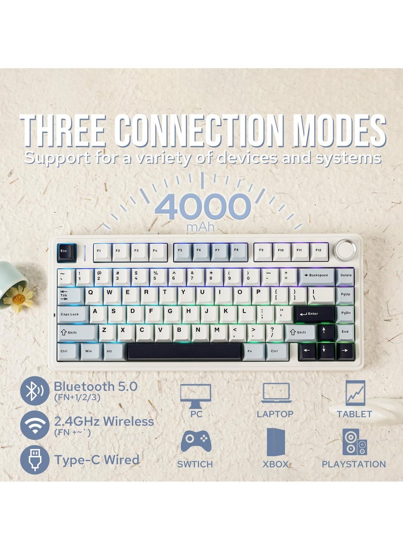 AULA F75 Ice Vein Switch Hot Swappable Mechanical Gaming Keyboard 3 Modes Connection Bluetooth/Wireless/USB-C  - Image 3