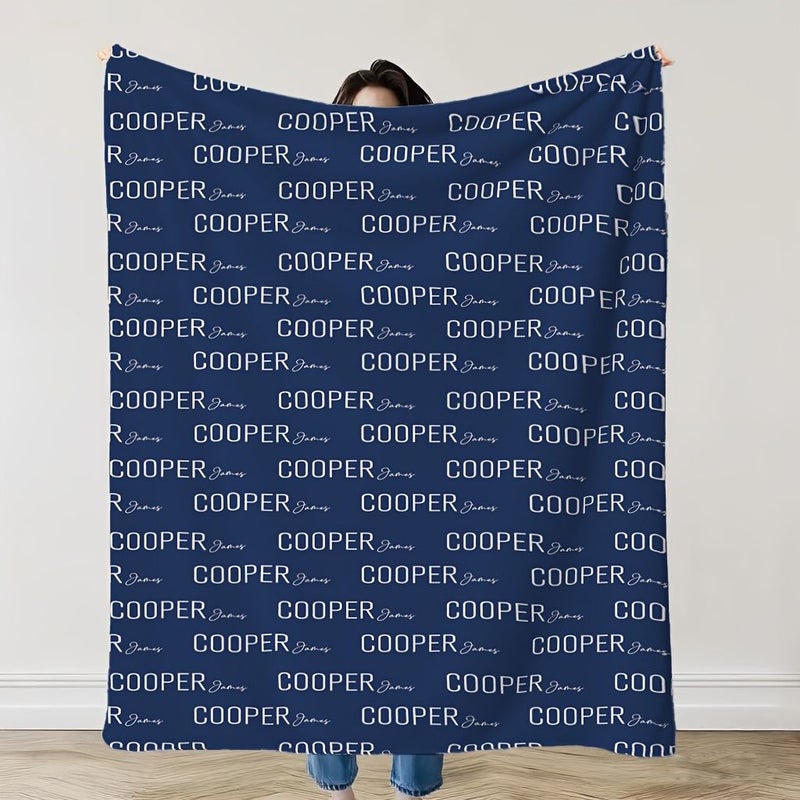1 PC Personalized Blue Navy Flannel Blanket Customizable with Name and Uploaded Text Soft Hypoallergenic Skin Friendly Material Cute Gift Throw Blanket Suitable for Home Travel Office All Season Warm 150 by 230 cm 60 by 90 Inches - Image 3