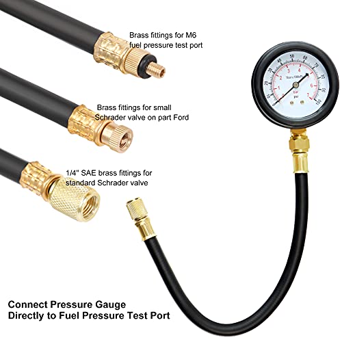 JIFETOR Fuel Injection Pump Pressure Tester Gauge Kit, Car Gasoline Gas Fuel Oil Injector Test Manometer Tool Set 0-100PSI, Universal for Auto Truck SUV Motorcycle ATV RV - Image 3