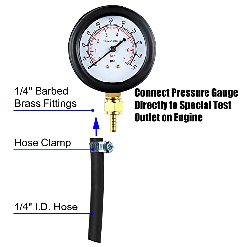 JIFETOR Fuel Injection Pump Pressure Tester Gauge Kit, Car Gasoline Gas Fuel Oil Injector Test Manometer Tool Set 0-100PSI, Universal for Auto Truck SUV Motorcycle ATV RV - Image 5