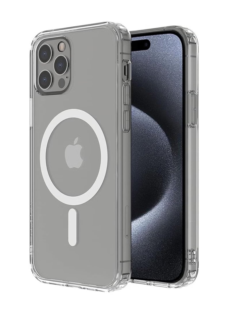 بروماس غطاء حماية لهاتف iPhone 15 Pro Max MagSafe | حافظة ظهر صلبة وواقية هجينة من الكريستال الشفاف | إطار سيليكون مقاوم للصدمات | غطاء حماية مغناطيسي شفاف رفيع لهاتف ابل ايفون 15 برو ماكس - شفاف - Image 1