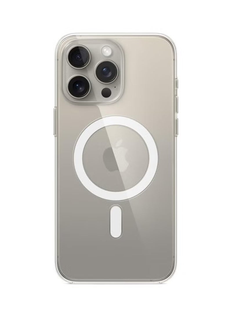 بروماس غطاء حماية لهاتف iPhone 15 Pro Max MagSafe | حافظة ظهر صلبة وواقية هجينة من الكريستال الشفاف | إطار سيليكون مقاوم للصدمات | غطاء حماية مغناطيسي شفاف رفيع لهاتف ابل ايفون 15 برو ماكس - شفاف - Image 2