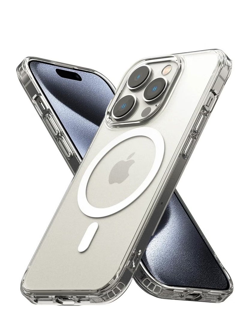 بروماس غطاء حماية لهاتف iPhone 15 Pro Max MagSafe | حافظة ظهر صلبة وواقية هجينة من الكريستال الشفاف | إطار سيليكون مقاوم للصدمات | غطاء حماية مغناطيسي شفاف رفيع لهاتف ابل ايفون 15 برو ماكس - شفاف - Image 3