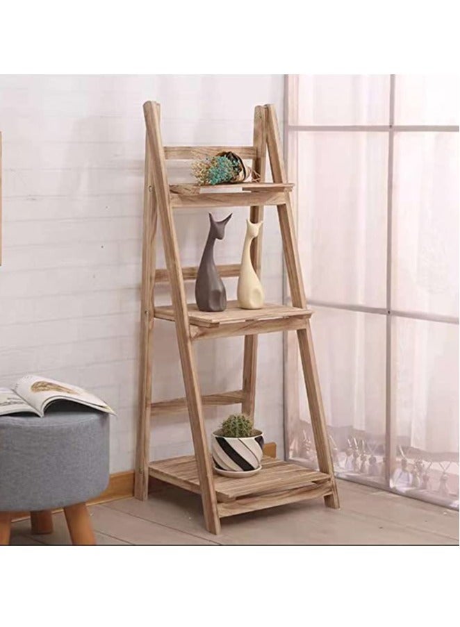 Generic FFD Foldable Plant Stand Storage Rack Brown, Natural Solid Wood, Flower Display Shelf Pot Storage Rack for Indoor Outdoor Home Garden Balcony  - Image 1