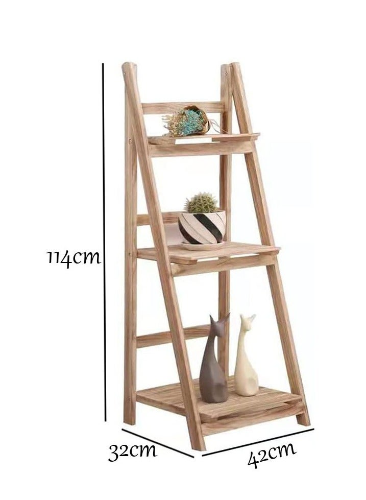 Generic FFD Foldable Plant Stand Storage Rack Brown, Natural Solid Wood, Flower Display Shelf Pot Storage Rack for Indoor Outdoor Home Garden Balcony  - Image 2