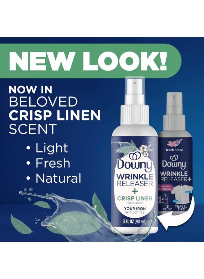 Downy بخاخ داوني لإزالة التجاعيد - بخاخ إزالة التجاعيد الشامل بحجم السفر، مزيل الروائح، مزيل static، منعش الأقمشة ومساعد للكي للملابس 3 أونصة سائلة (عبوة من 2)، رائحة الكتان المنعشة - Image 3