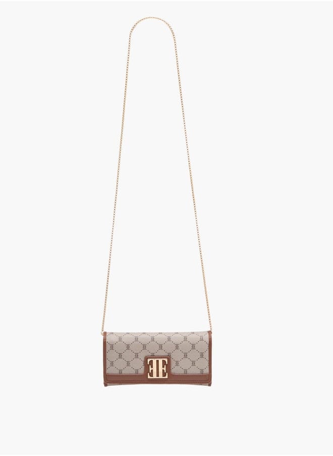 ELLE Women Monogram Print Crossbody Bag with Button Closure and Chain Strap  - Image 1