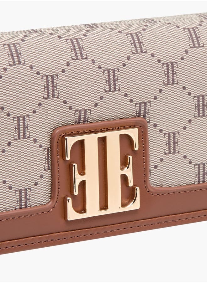 ELLE Women Monogram Print Crossbody Bag with Button Closure and Chain Strap  - Image 3