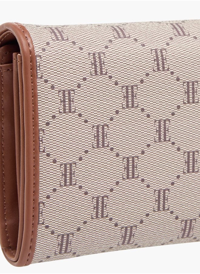 ELLE Women Monogram Print Crossbody Bag with Button Closure and Chain Strap  - Image 4