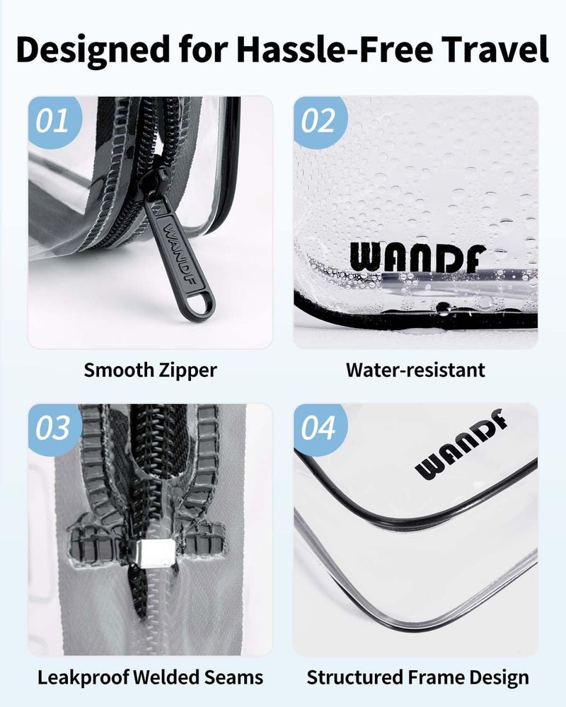 WANDF TSA Approved Clear Travel Toiletry Bag wih Zippers Carry-on Travel Accessories Quart Size Toiletries Cosmetic Pouch Makeup Bags for Men and Women (2 pcs) - Image 4