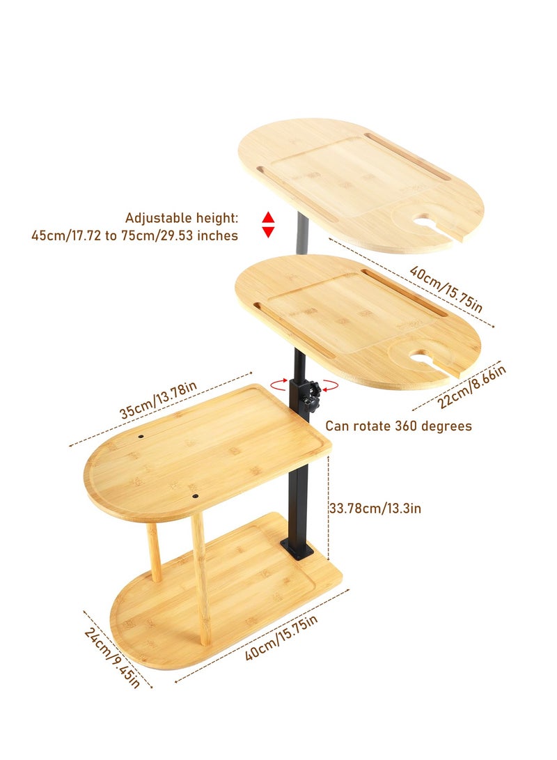 Generic 3 layer bamboo bathtub tray table, adjustable height bathroom storage rack, independent portable bathtub tray, suitable for home bathrooms.  - Image 2