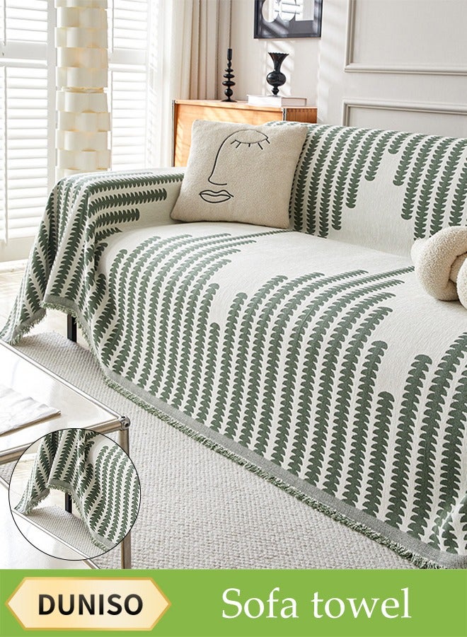 DUNISO Chenier Sofa Cover, Double Sided Sofa Protection Cover, Breathable Nap Blanket, With Tassels, Not Easy To Pilling, Wear Resistant And Scratch Resistant, Suitable For All Seasons, Suitable For Two Seater Sofas, 180 * 230cm - Image 1