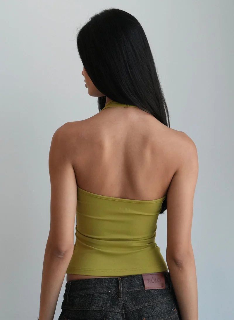 رولو Women's Soft Halter Neck Top - Olive