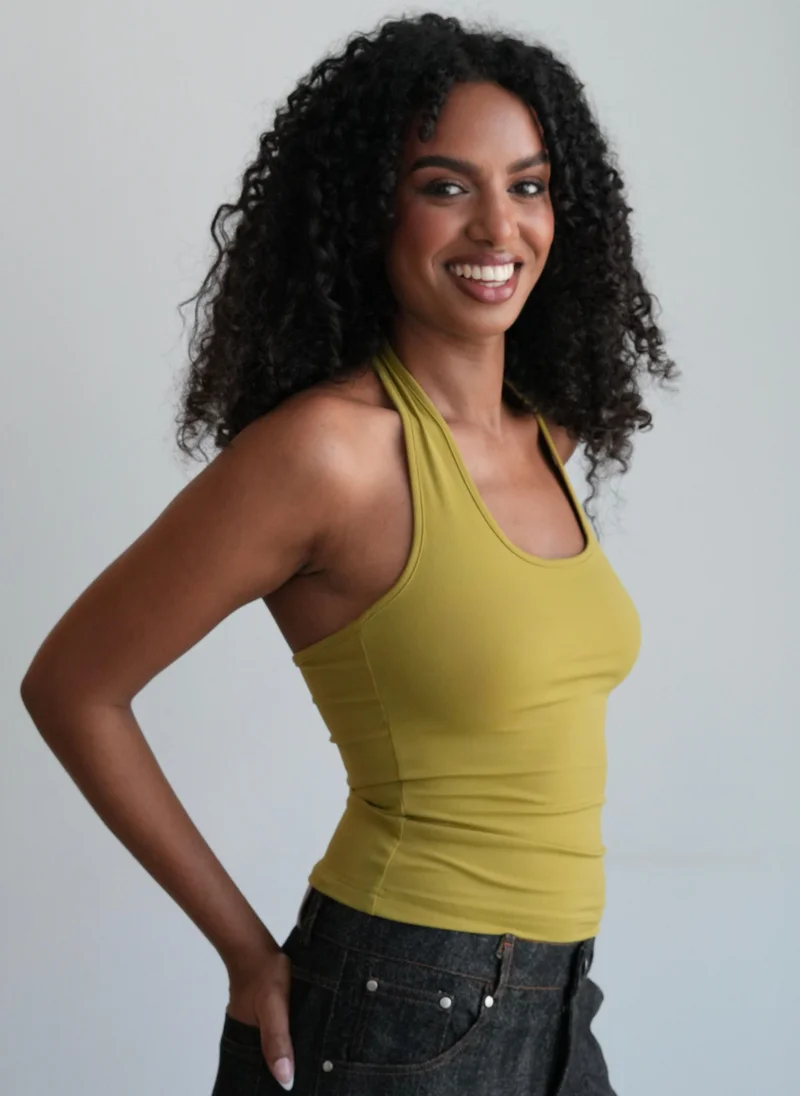 رولو Women's Soft Halter Neck Top - Olive