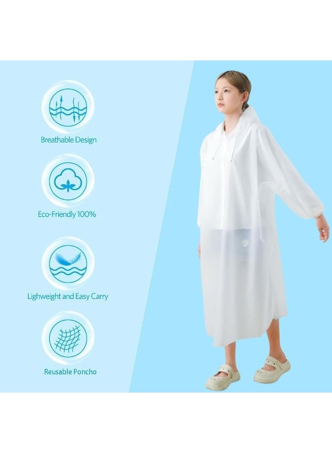 VIUAUAX 5 قطع معطف مطر شفاف للكبار، معطف مطر شفاف للكبار، معطف مطر للجنسين قابل للتصرف من البونشو البلاستيكي المضغوط المحمول بجيب مضغوط، معطف مطر طويل ملفوف بشكل فردي مع غطاء للرأس للنساء والرجال للسفر في الهواء الطلق - أبيض - Image 2