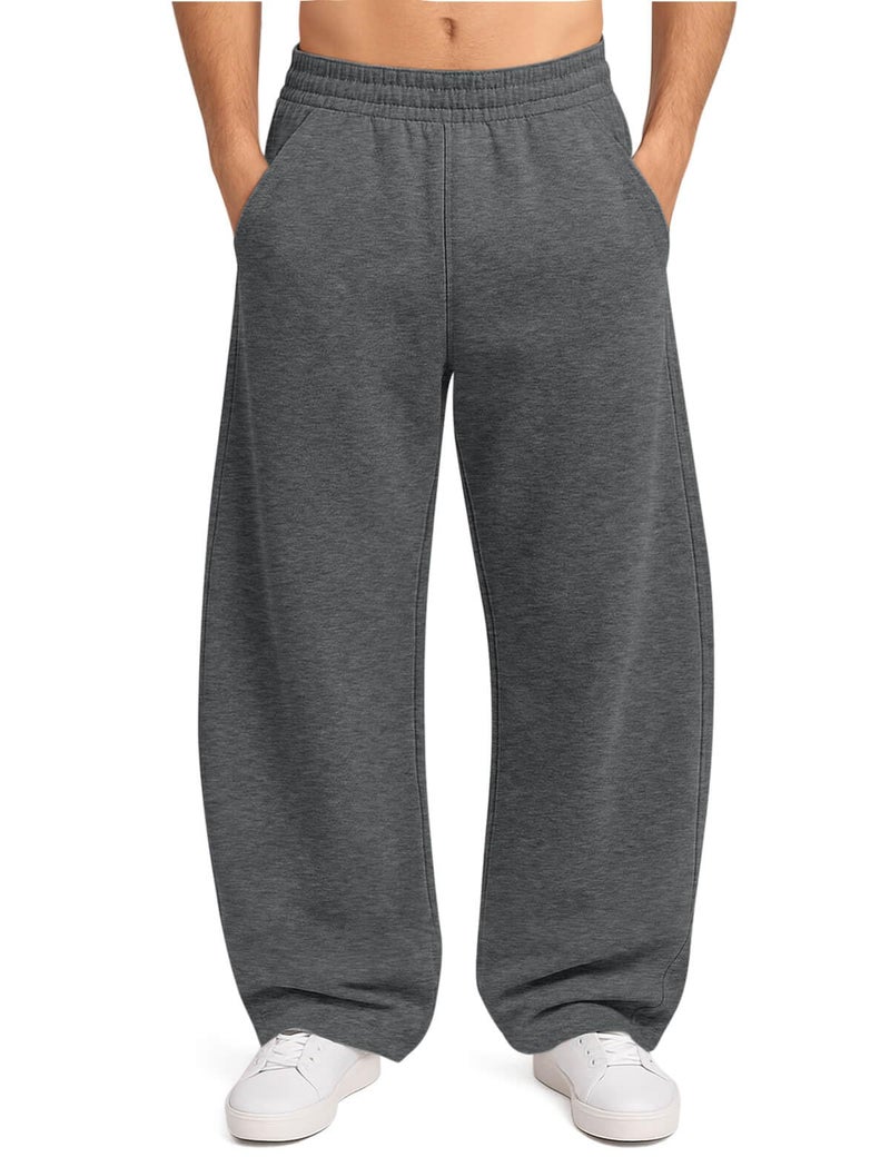 HeSaYep Men's Baggy Sweatpants Barrel Open Bottom Workout Fleece Sweat Pants Loose Casual Active Joggers Pants with Pockets Dark Grey S - Image 1