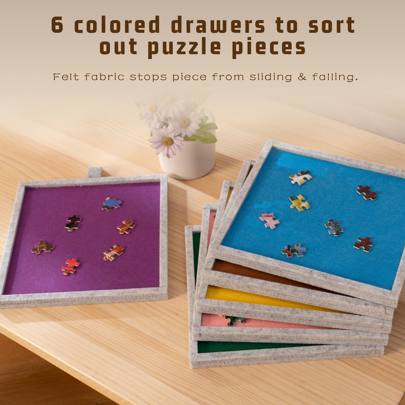 Tektalk 2000 Piece Foldable Jigsaw Puzzle Table with Cover, 3-Tilting-Angle Plateau, Lightweight Portable Felt Puzzle Board with 6 Sorting Drawers (Light Gray) - Image 4