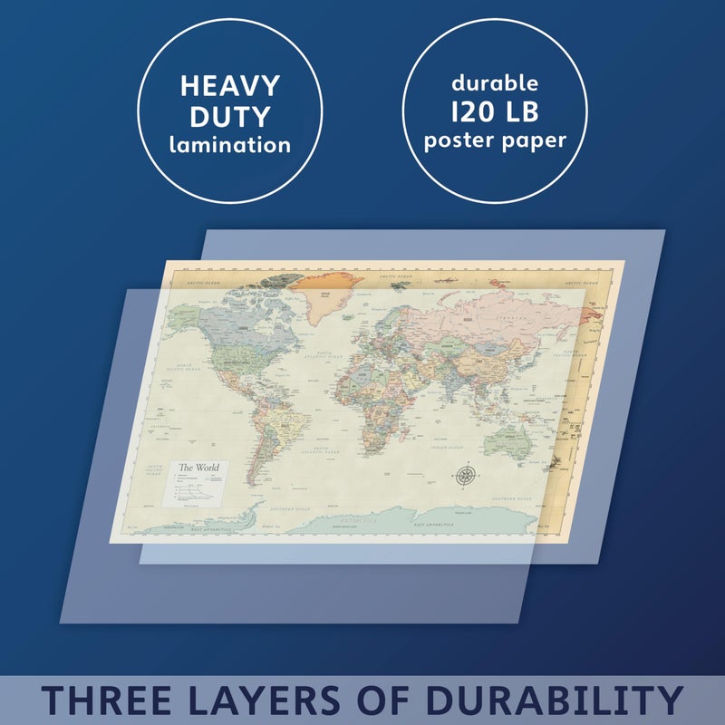 Palace Learning 2 Pack - Laminated World Map & US Map Poster Set - Wall Chart Map of the World & United States - Made in the USA [Yellow] - Image 3