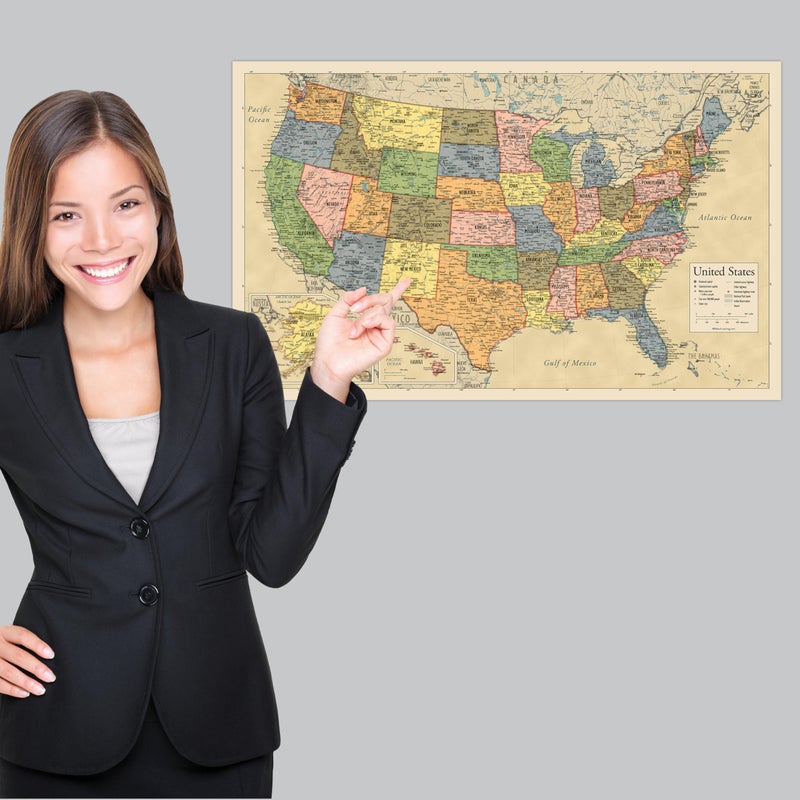 Palace Learning 2 Pack - Laminated World Map & US Map Poster Set - Wall Chart Map of the World & United States - Made in the USA [Yellow] - Image 4