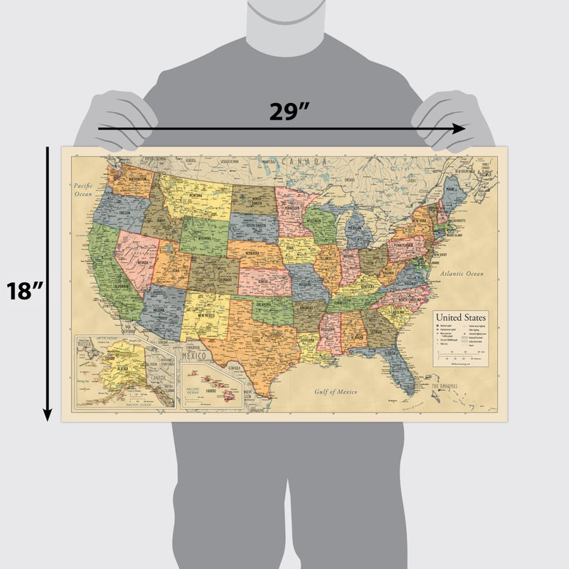 Palace Learning 2 Pack - Laminated World Map & US Map Poster Set - Wall Chart Map of the World & United States - Made in the USA [Yellow] - Image 2