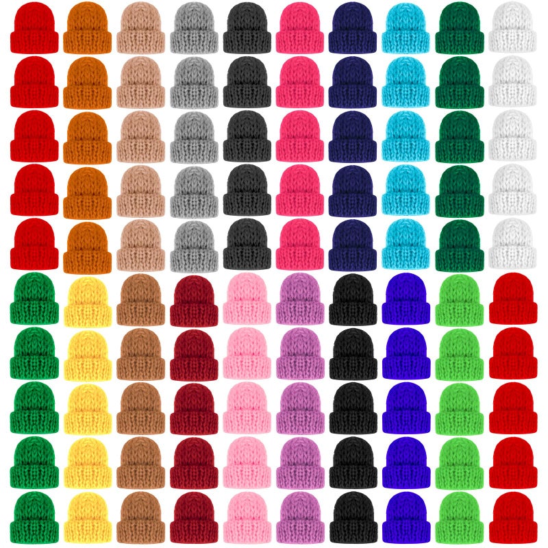 EBOOT 48 قطعة قبعات عيد الميلاد الصغيرة للحرف اليدوية قبعات الدمى الصغيرة زينة شجرة عيد الميلاد قبعات محبوكة لملحقات الشعر الحرفية متعددة الألوان