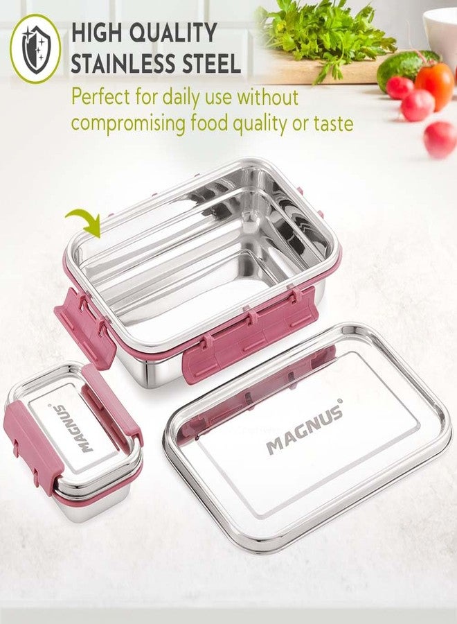 Magnus Dixie Stainless Steel Lunch Box - Airtight & Leak Proof Tiffin, 2 Containers (800ml & 200ml), Ideal Lunch Box for Kids, Lunch Boxes for Office Men, Women & Picnic, Pink - Image 5