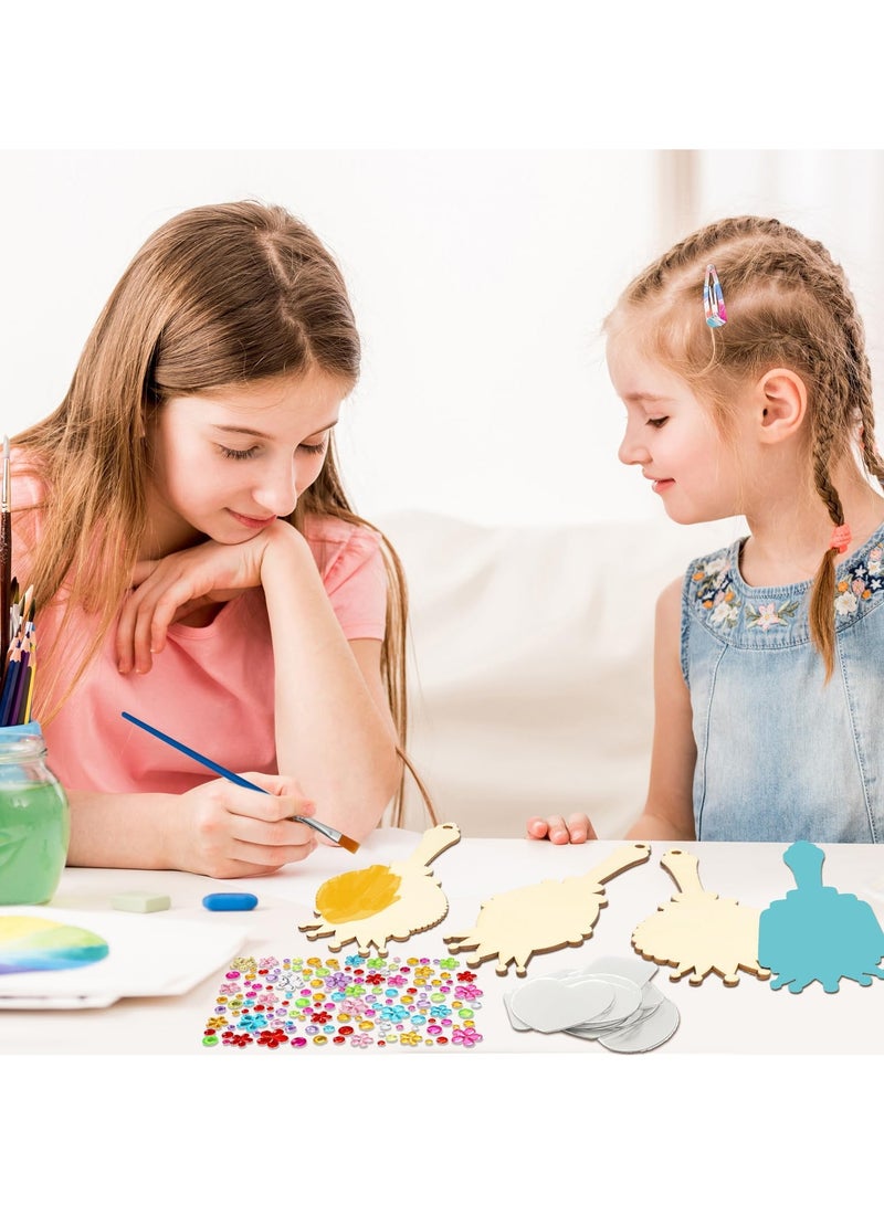 السيد باندا 12 عبوة مرايا خشبية، تزيين شخصي للفتيات مرآة الأميرة الخاصة بك، لوحة مرآة يدوية خشبية للفتيات، أنشطة فنية وحرف لعيد الميلاد، زينة حفلات الأميرة - Image 4