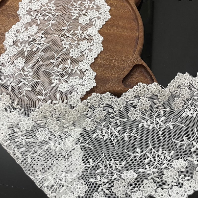 Buysk Lace Fabric, Sewing Embroidery Lace Ribbon Trim for Sewing, Gift Wrap, Bridal Shower Wedding Decoration, DIY Art Crafts (White/5.12 Inch Width) - Image 3