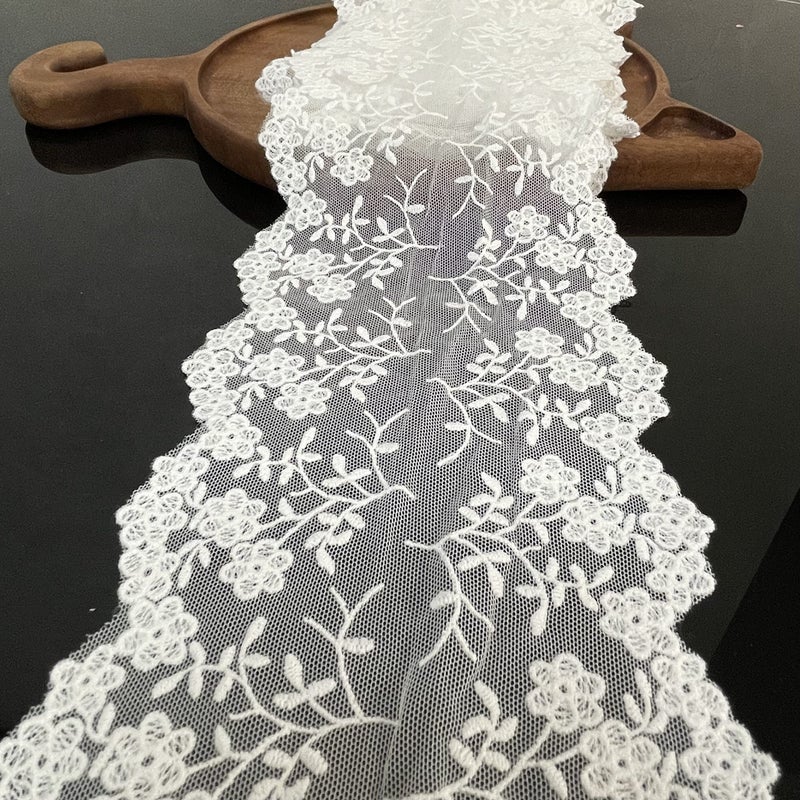Buysk Lace Fabric, Sewing Embroidery Lace Ribbon Trim for Sewing, Gift Wrap, Bridal Shower Wedding Decoration, DIY Art Crafts (White/5.12 Inch Width) - Image 1