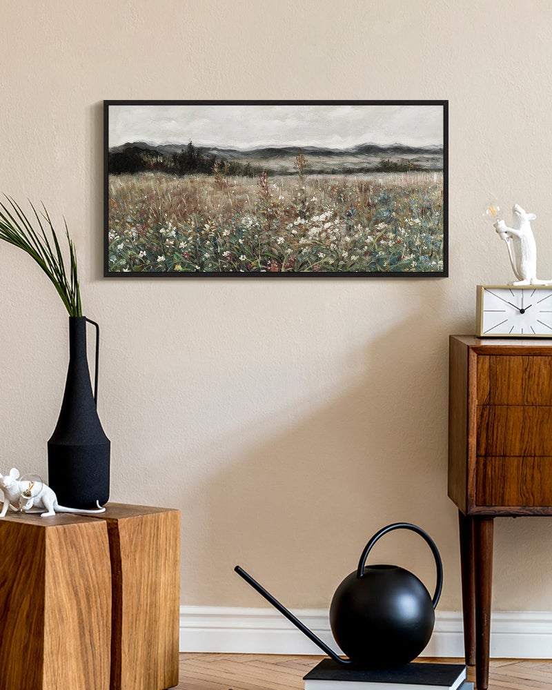 SHENIFY Vintage Landscape Framed Wall Art Meadow Flowers Farmhouse Decor Retro Classic Painting for Kitchen Bedroom Living Room Bathroom - 8x16in Black Framed - Image 4