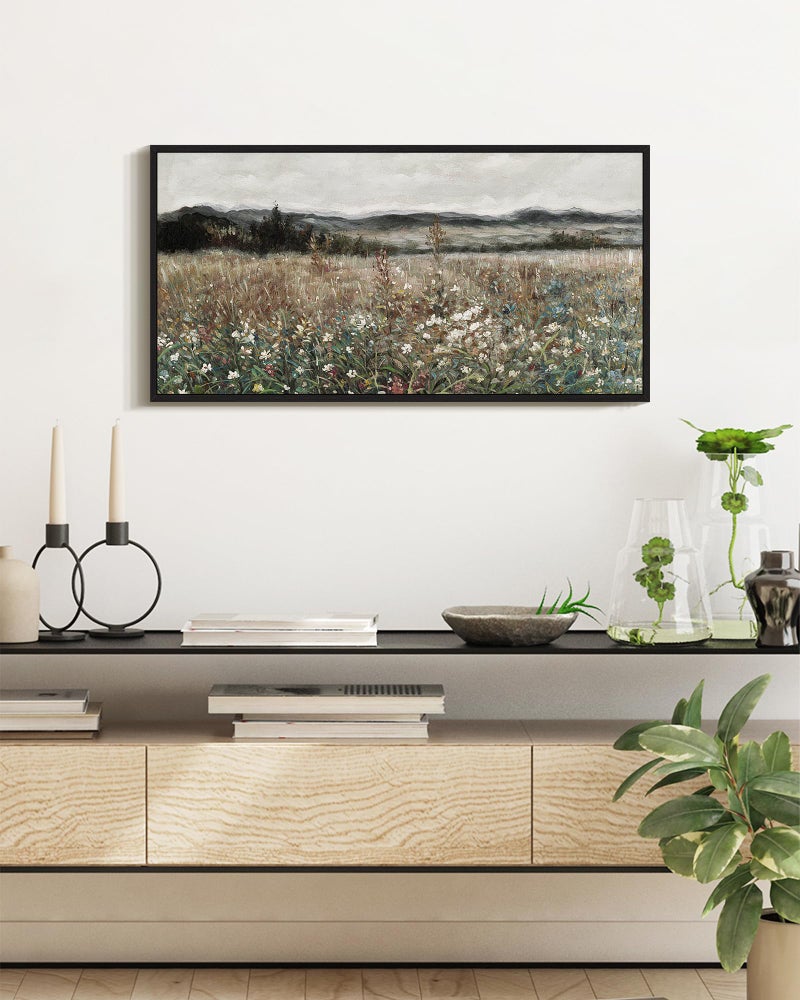 SHENIFY Vintage Landscape Framed Wall Art Meadow Flowers Farmhouse Decor Retro Classic Painting for Kitchen Bedroom Living Room Bathroom - 8x16in Black Framed - Image 5