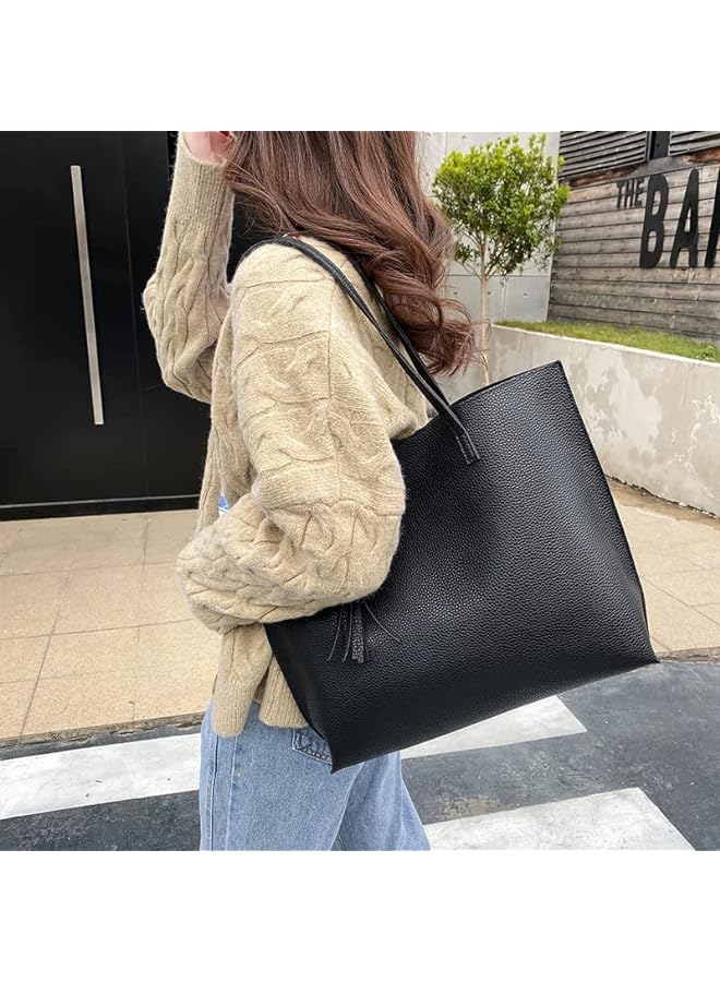 ORiTi حقائب يد نسائية كبيرة بمقبض علوي وحقيبة كتف من الجلد الصناعي PU وحقيبة يد كبيرة الحجم مزينة بالشراشيب - Image 3