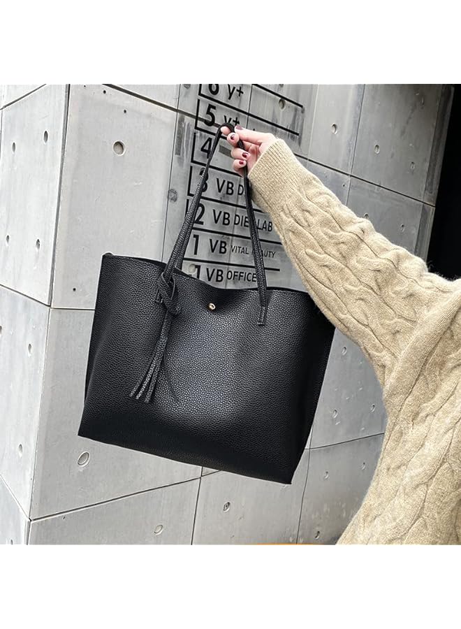 ORiTi حقائب يد نسائية كبيرة بمقبض علوي وحقيبة كتف من الجلد الصناعي PU وحقيبة يد كبيرة الحجم مزينة بالشراشيب - Image 4