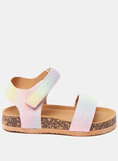 shoexpress Glitter Detail Open Toe Strap Sandals with Hook and Loop Closure