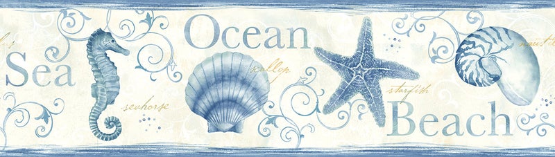 Chesapeake DLR53561B Island Bay Blue Seashells Wallpaper Border