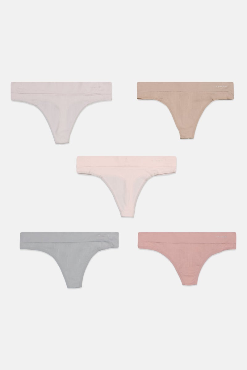 Tahari Women 5 Pack Pull-On Thong Panties, Grey - Image 1
