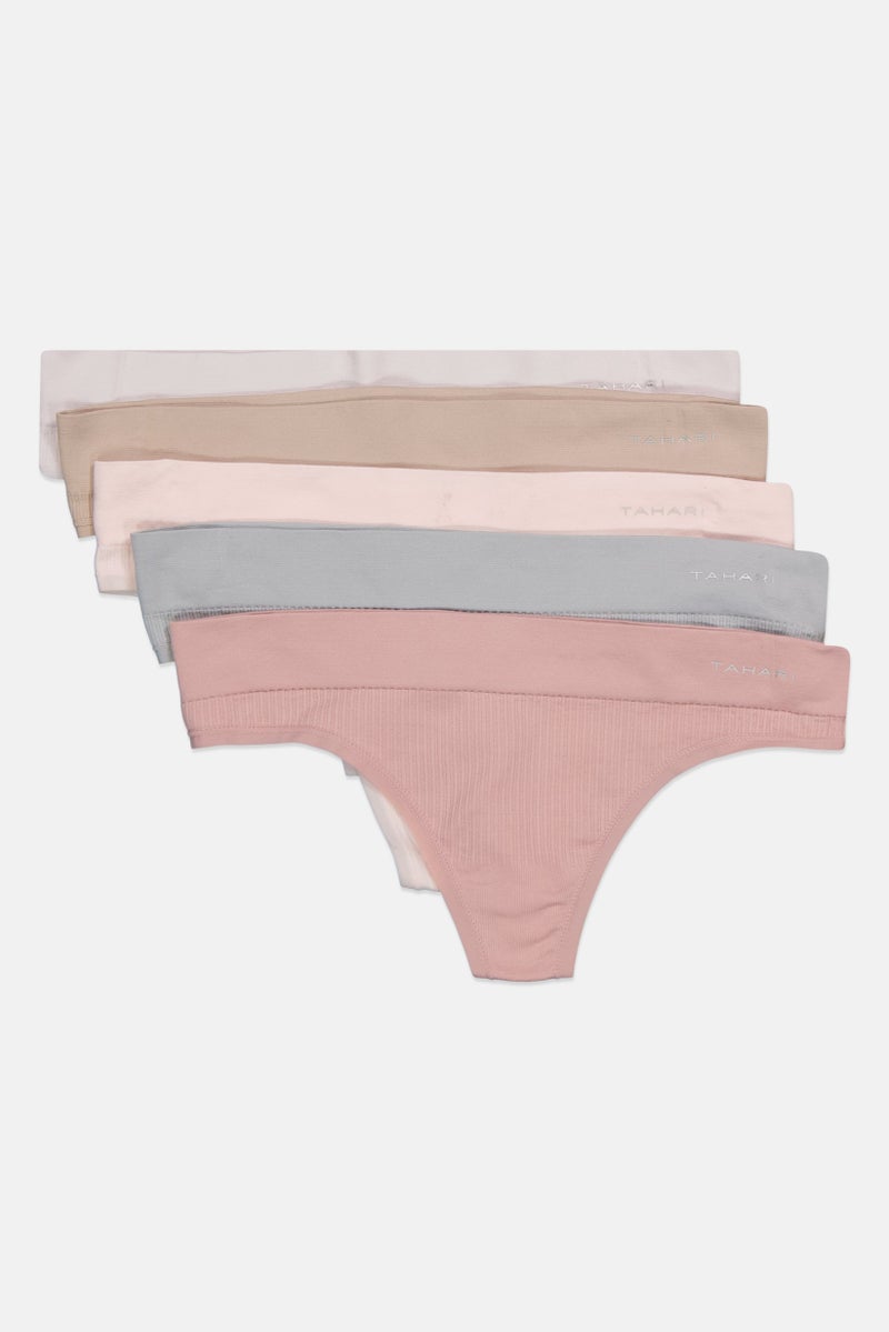Tahari Women 5 Pack Pull-On Thong Panties, Grey - Image 3