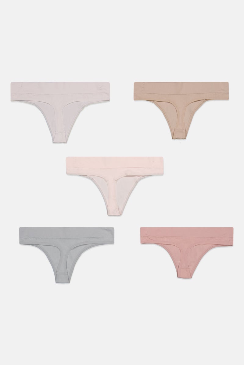 Tahari Women 5 Pack Pull-On Thong Panties, Grey - Image 3