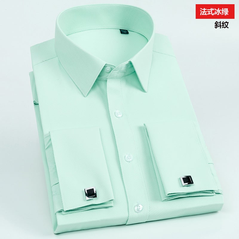 plus size 38-48 French Cufflinks Shirt Mens Long-sleeved Color Collar Business Casual Shirt Dress Collar Korean Style Repair French 11-8 twill 