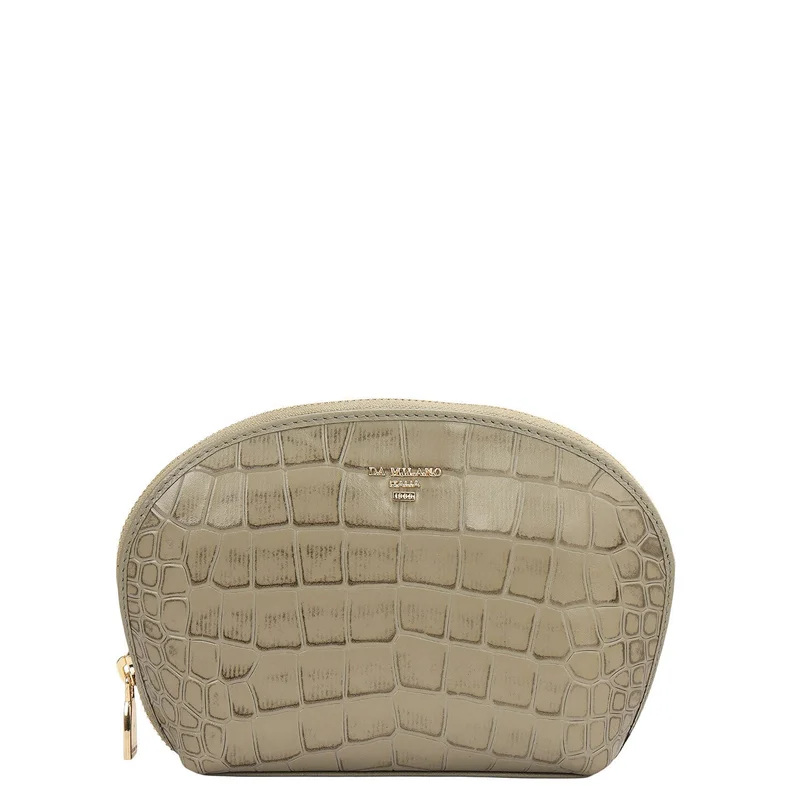 Croco Leather Vanity Pouch - Stone Grey